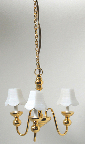 Dollhouse Miniature 3 Up-Arm Chandelier W/White Shade